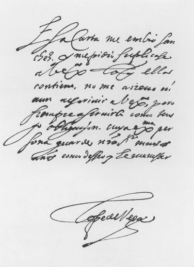 Unterzeichneter Brief von Lope Felix de Vega Carpio